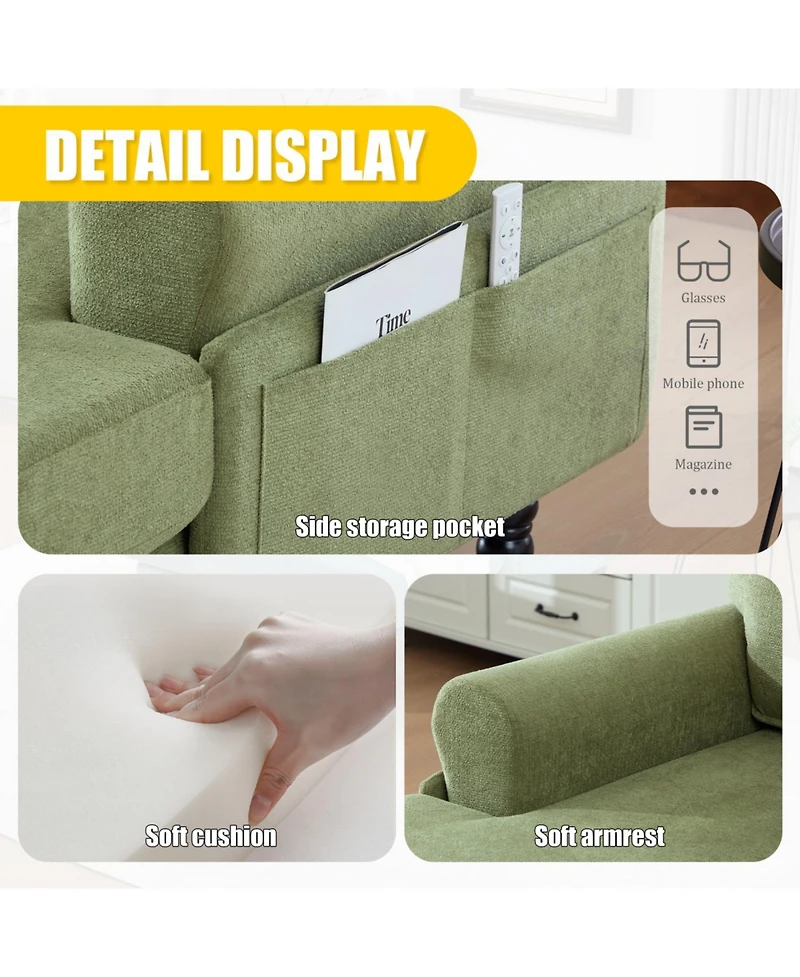 Streamdale Furniture Streamdale Modern Minimalist Chenille Chaise Lounge Recliner Sofa with Wooden Legs & Storage Pockets