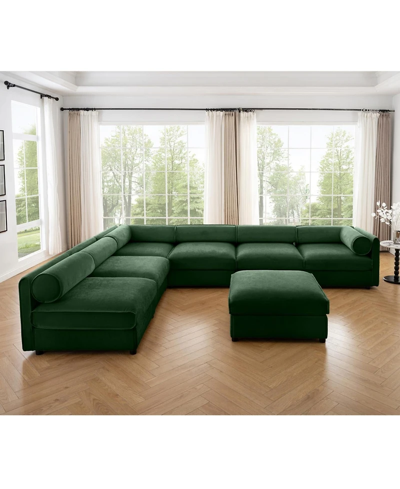 Streamdale Modern 6-Piece Modular Sectional Sofa with Storage - Soft Green Chenille