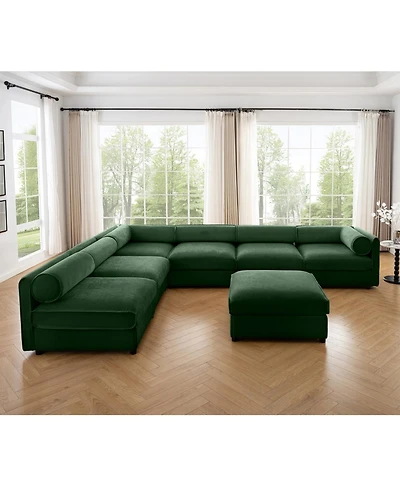 Streamdale Modern 6-Piece Modular Sectional Sofa with Storage - Soft Green Chenille