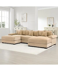 Streamdale Camel 130" Oversized Corduroy Cloud Modular Sectional Couch with Ottoman