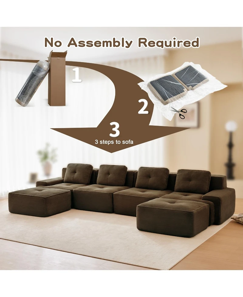 Streamdale Modern U-Shaped Corduroy Sectional Sofa with Ottomans - Brown