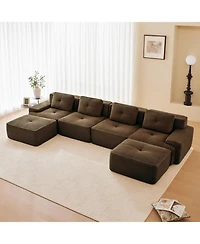 Streamdale Modern U-Shaped Corduroy Sectional Sofa with Ottomans - Brown