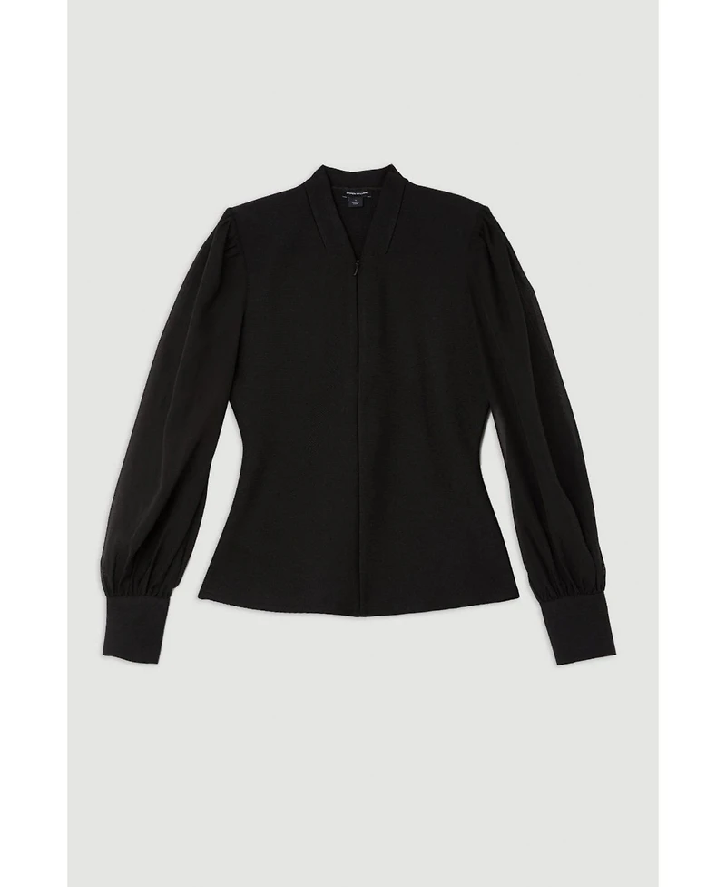 Karen Millen Women's Zip Detail Chiffon Sleeve Knit Top