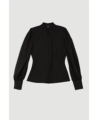 Karen Millen Women's Zip Detail Chiffon Sleeve Knit Top