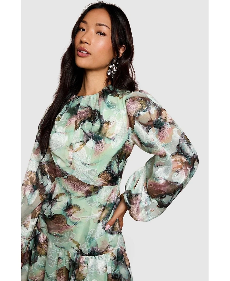 Coast Women's Puff Sleeve Jacquard Midaxi Dress