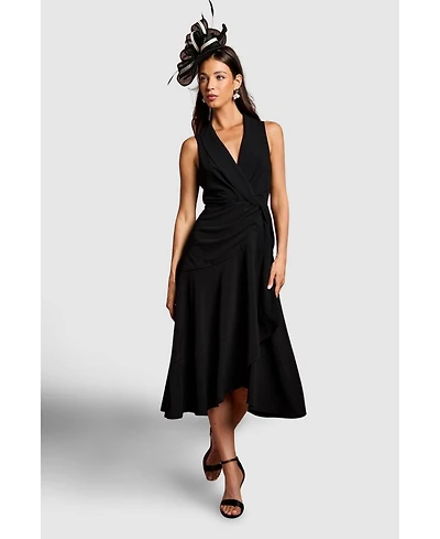Coast Women's Shawl Collar Ruffle Hem Midi Dress