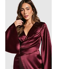 Coast Women's Satin Fringe Hem Wrap Waist Midi Dress