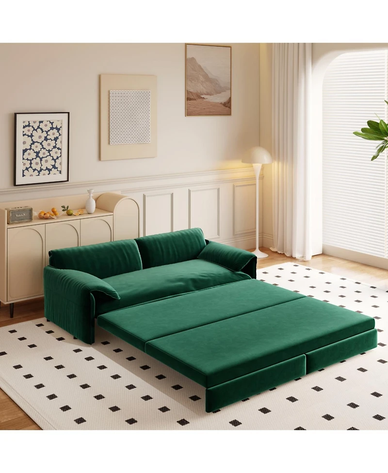 Streamdale Furniture 66" Queen Pull Out Sofa Bed with Storage, 3-in-1 Convertible Velvet Loveseat Sleeper