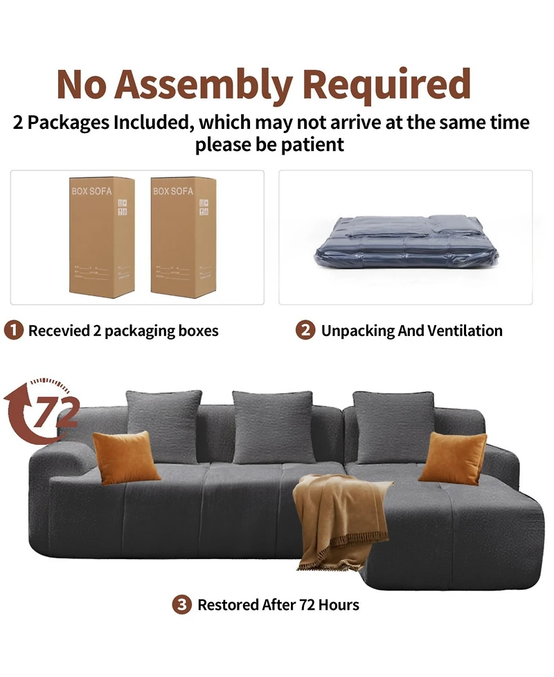 Streamdale Furniture Modern cloud sofa, modular L-shaped chaise, deep seat.