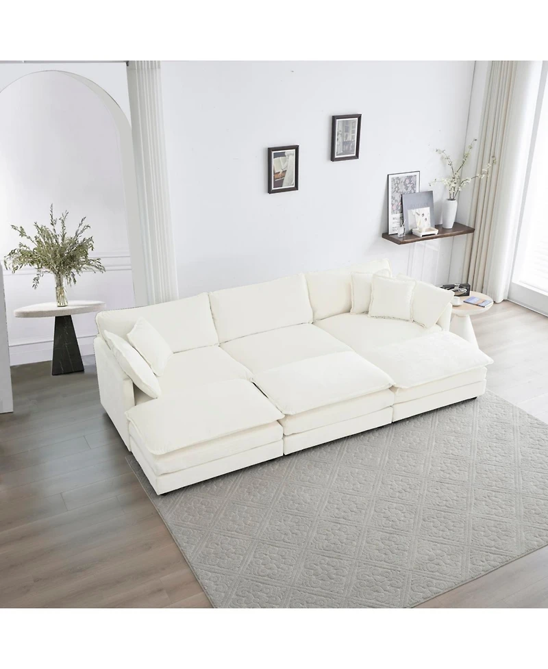 Streamdale Furniture Comfortable Deep Seat Reversible Modular 6 Seater Sectional Sofa with Ottomans & Pillows