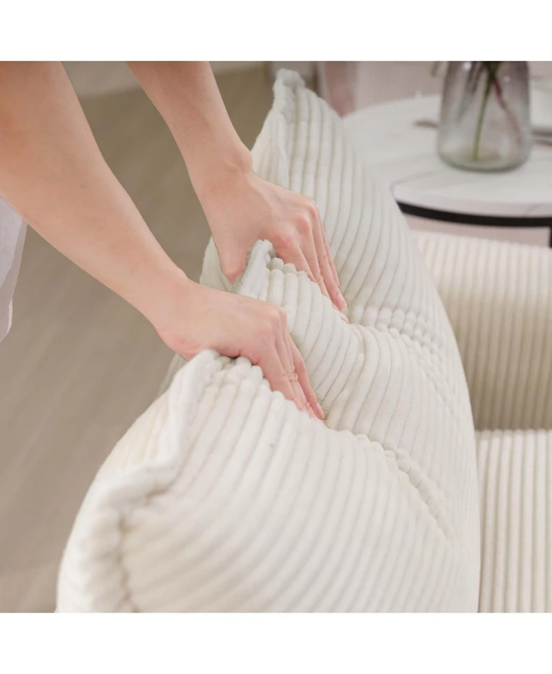 Streamdale Furniture Oversized Modular Cushioned Sofa with 3 Ottomans, Sleeper Sofa Bed, 6-Piece Set, Light Beige Corduroy