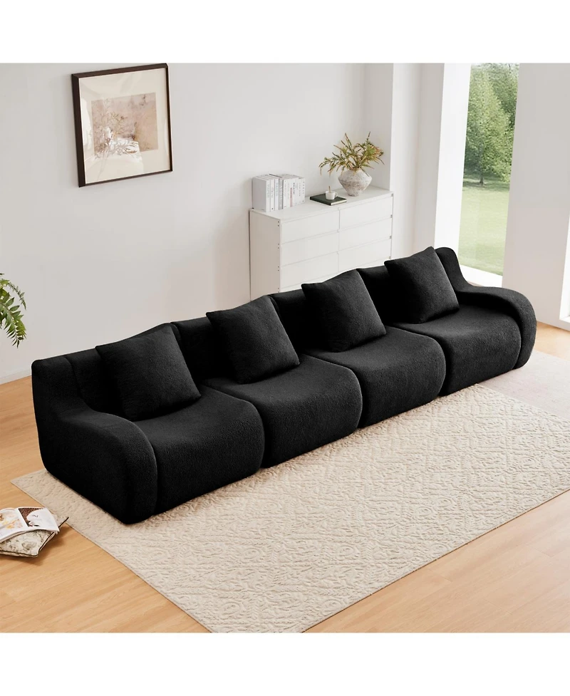 Streamdale Furniture Streamdale 4-Seat Boneless Sofa, Teddy Fabric, No Assembly, Curved Armrest, Black