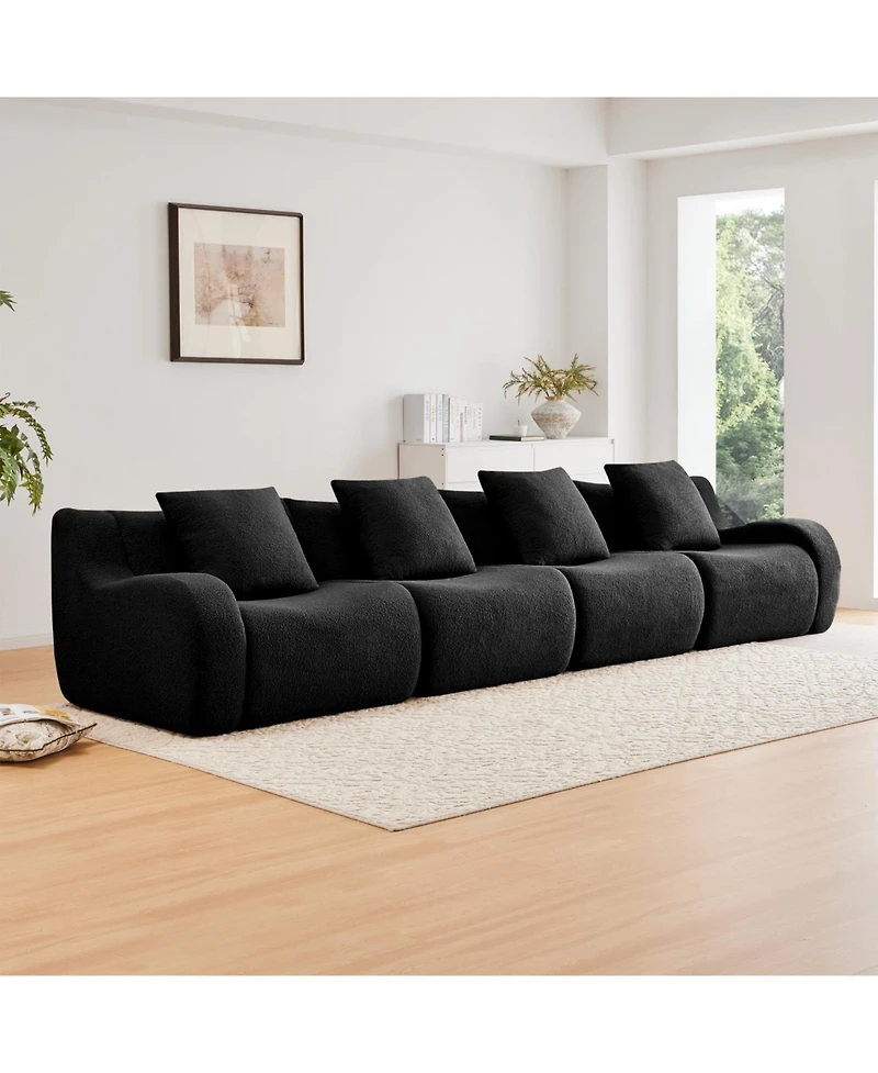 Streamdale Furniture Streamdale 4-Seat Boneless Sofa, Teddy Fabric, No Assembly, Curved Armrest, Black
