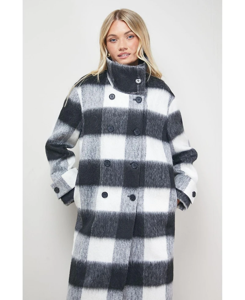 Oasis Women's Brushed Check Funnel Neck Coat