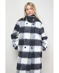 Oasis Women's Brushed Check Funnel Neck Coat