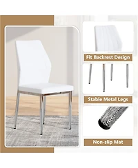 Streamdale Furniture Streamdale Set of 4 Silver & White Dining Chairs, 37" High, Ergonomic Pu Backrest