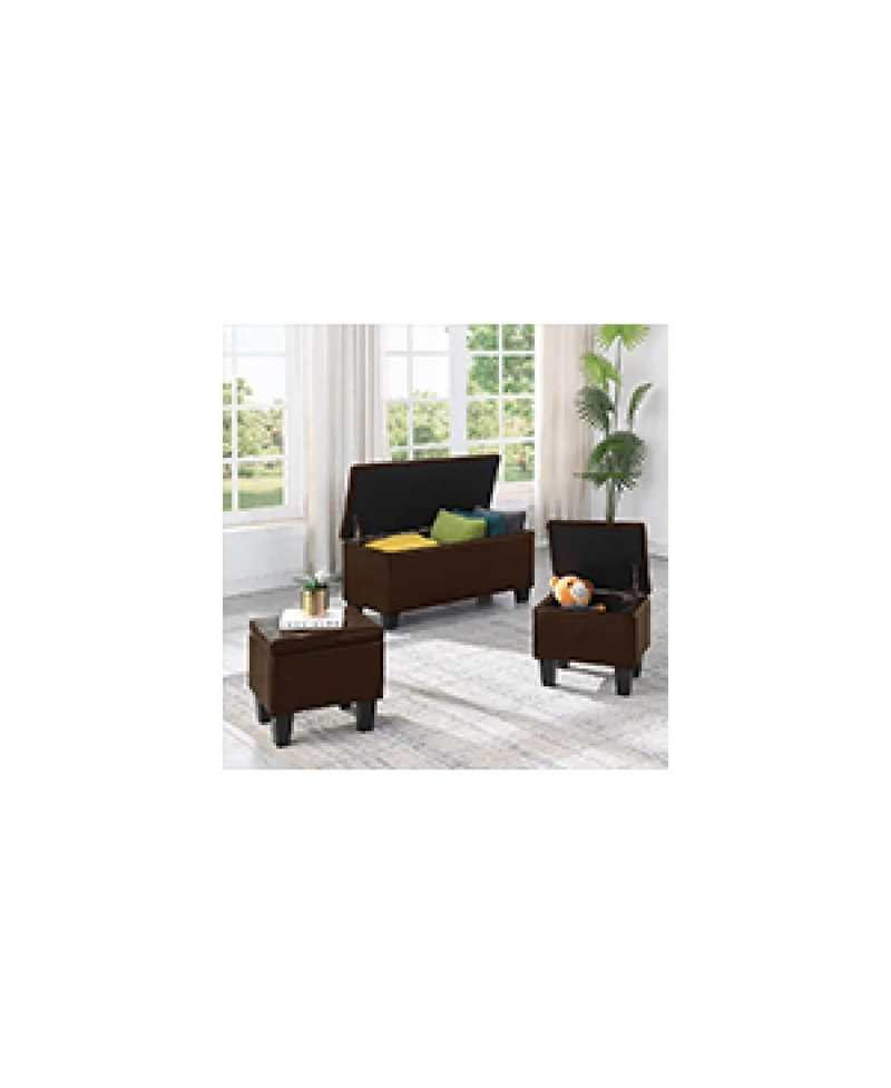 Streamdale Large Storage Ottoman Bench Set, 3-in-1 Combination, Tufted Linen
