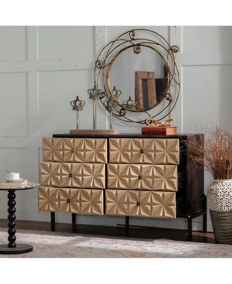 Streamdale Furniture Streamdale Solid Wood Sideboard with Geometric Pattern, 6 Drawers