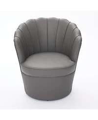 Streamdale Furniture Streamdale Gray Petal Swivel Chair - Genuine Leather Wing-Back Desk Chair, Curved Design
