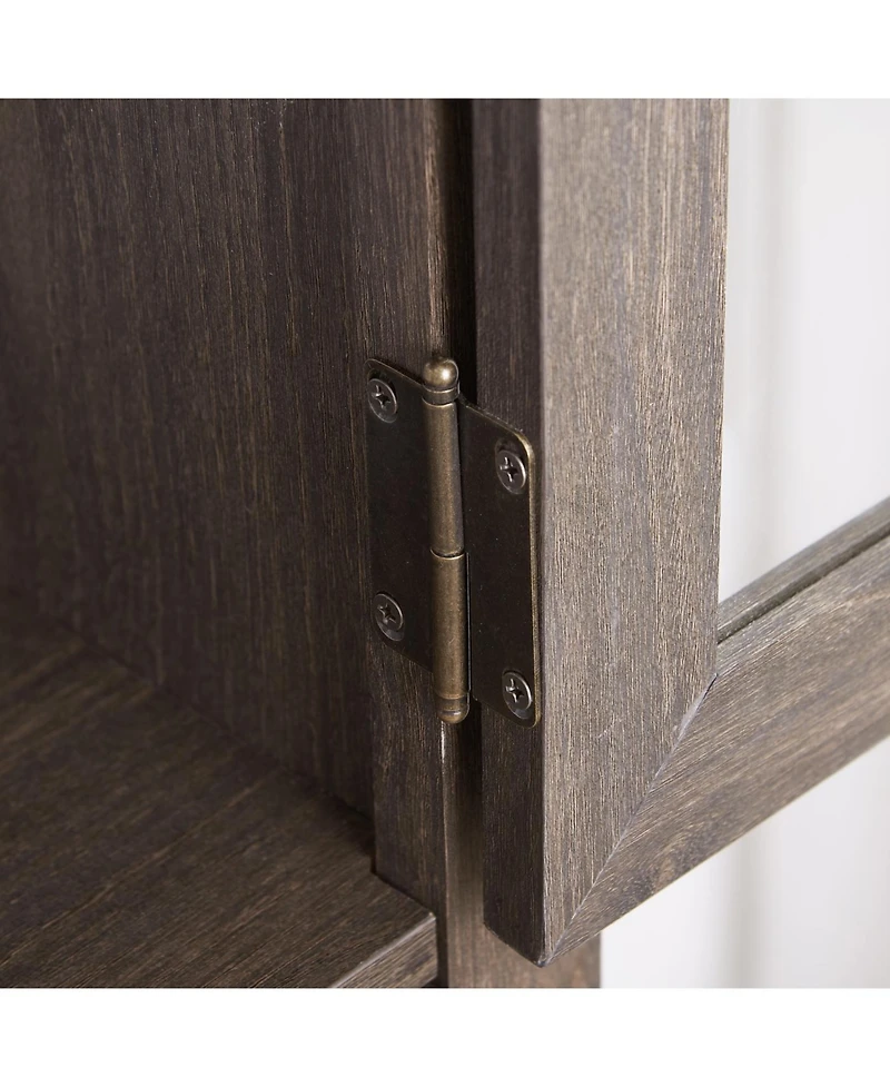 Streamdale Modern Storage Cabinet with Glass Doors & Shelves - Brown Finish