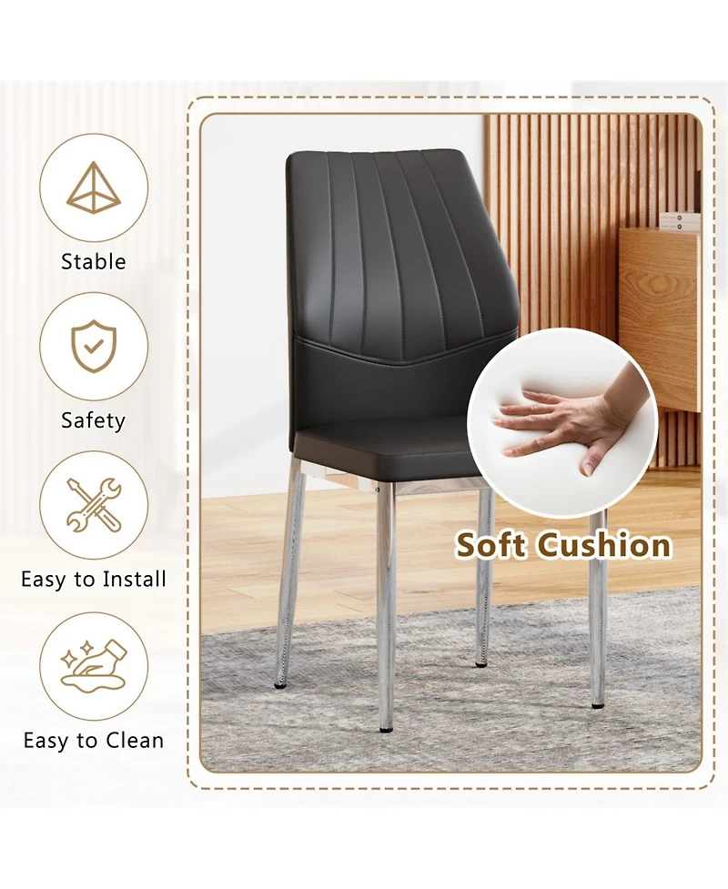 Streamdale Set of 6 Black & Silver Dining Chairs, 37" High, Ergonomic Pu Backrest