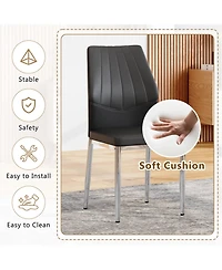 Streamdale Set of 6 Black & Silver Dining Chairs, 37" High, Ergonomic Pu Backrest