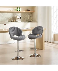 Streamdale Bar Stools Set of 2 - Adjustable Counter Height Bar Chairs with Back & Footrest - Grey