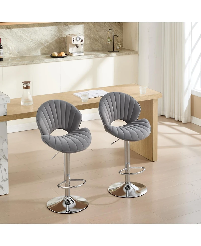 Streamdale Bar Stools Set of 2 - Adjustable Counter Height Bar Chairs with Back & Footrest - Grey