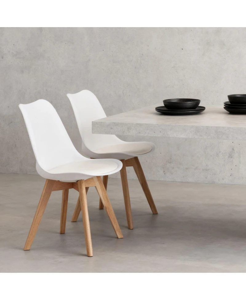 Streamdale Furniture Streamdale Set of 4 White Medieval Modern Dining Chairs with Wooden Legs
