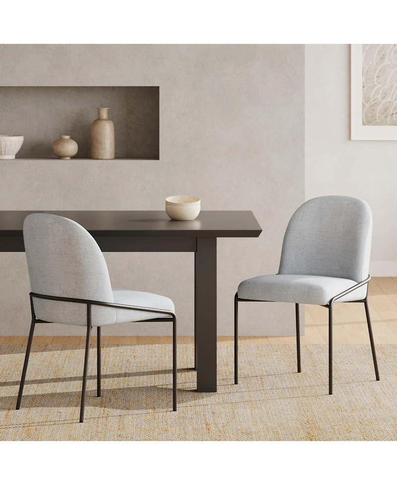 Streamdale Modern Dining Chair Set of 2, Light Grey Linen Fabric, Bronze Frame