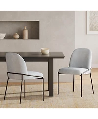 Streamdale Modern Dining Chair Set of 2, Light Grey Linen Fabric, Bronze Frame
