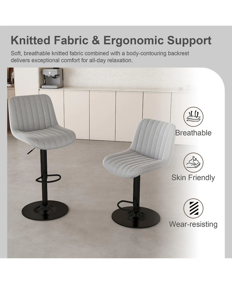 Streamdale Grey Swivel Bar Stools with Adjustable Height (Set of 2)