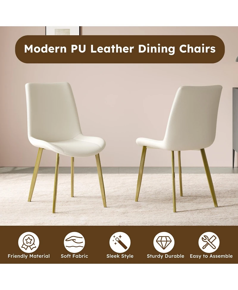 Streamdale Dining Chairs Set of 4, Modern Pu Leather Metal Dining Chairs - White