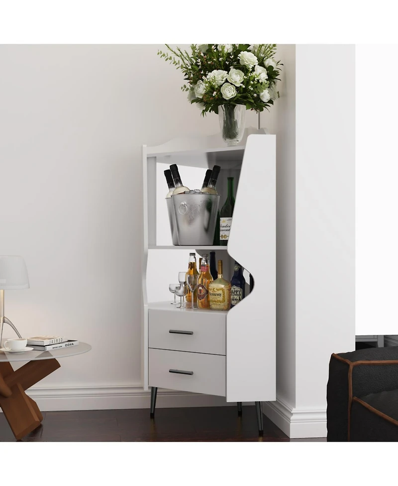 Streamdale Furniture Streamdale Wooden Corner Bar Cabinet with Storage Shelves and Drawers, White