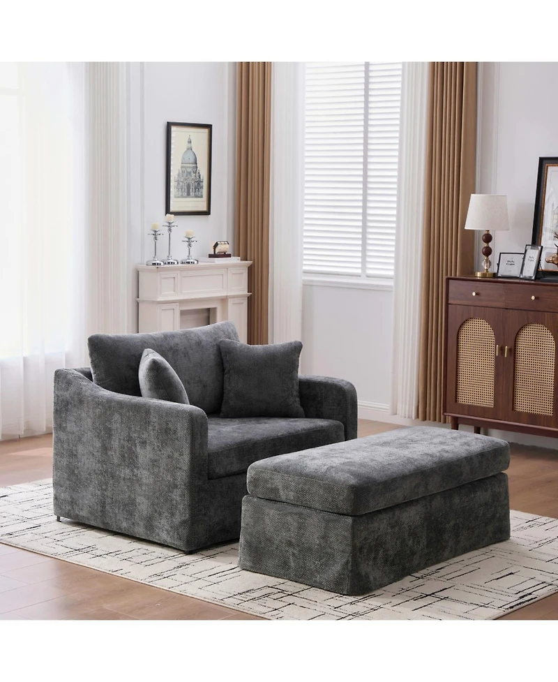 Streamdale Modern Farmhouse Performance Chair with Ottoman, Charcoal