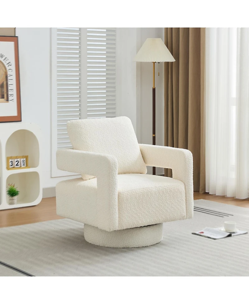 Streamdale Furniture Beige Swivel Accent Chair, Modern Rotating Arm Chair with Open Back