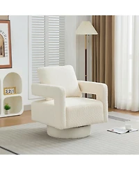 Streamdale Furniture Beige Swivel Accent Chair, Modern Rotating Arm Chair with Open Back