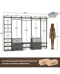 Aheaplus Heavy Duty Closet Organizer System with 6 Drawers, 96 Inch Walk Clothes Rack 14 Shelves, 1200 lbs Capacity