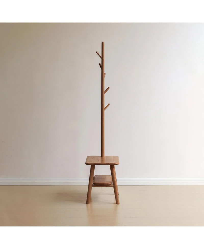 Streamdale Natural Solid Wood Shoe Stool with Cloth Hanger & Storage Bench