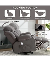 Streamdale Furniture Heated Grey Swinging Recliner Massage Sofa with Usb & Cup Holders