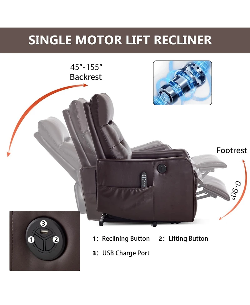 Streamdale Furniture Brown Pu Power Lift Recliner with Massage