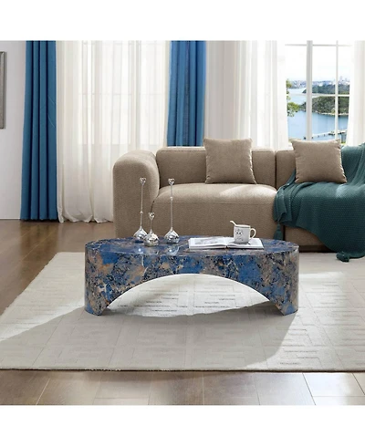 Streamdale Furniture Streamdale The oval natural marble coffee table side table in the living room, blue