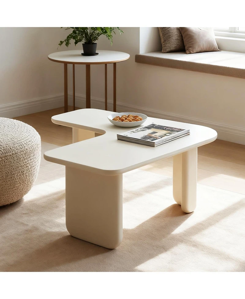 Streamdale Furniture Streamdale Modern L-Shape Coffee Table, Multi-layer Green Paint, White