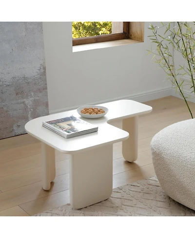 Streamdale Furniture Streamdale Modern L-Shape Coffee Table, Multi-layer Green Paint, White