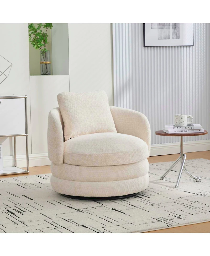 Streamdale Furniture 30"W Modern Swivel Barrel Chair with Pillow, Chenille Upholstered Comfy Armchair