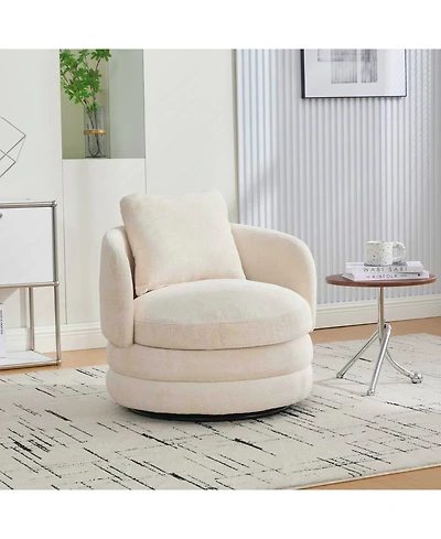 Streamdale Furniture 30"W Modern Swivel Barrel Chair with Pillow, Chenille Upholstered Comfy Armchair