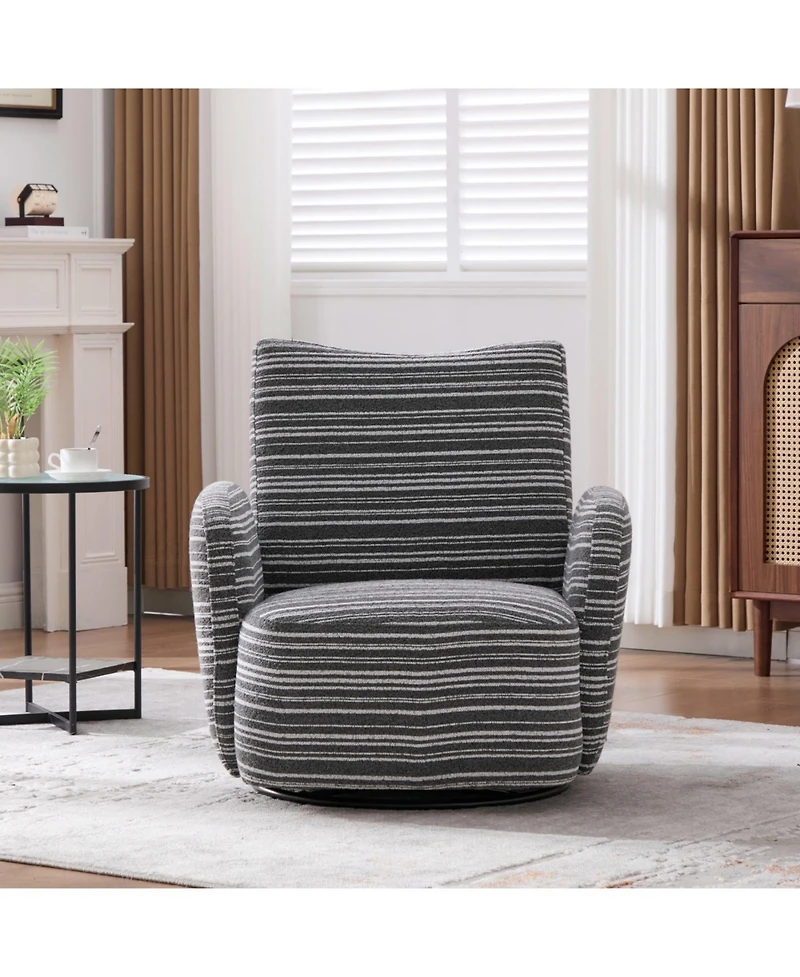 Streamdale Modern Swivel Leisure Chair with Striped Armrest