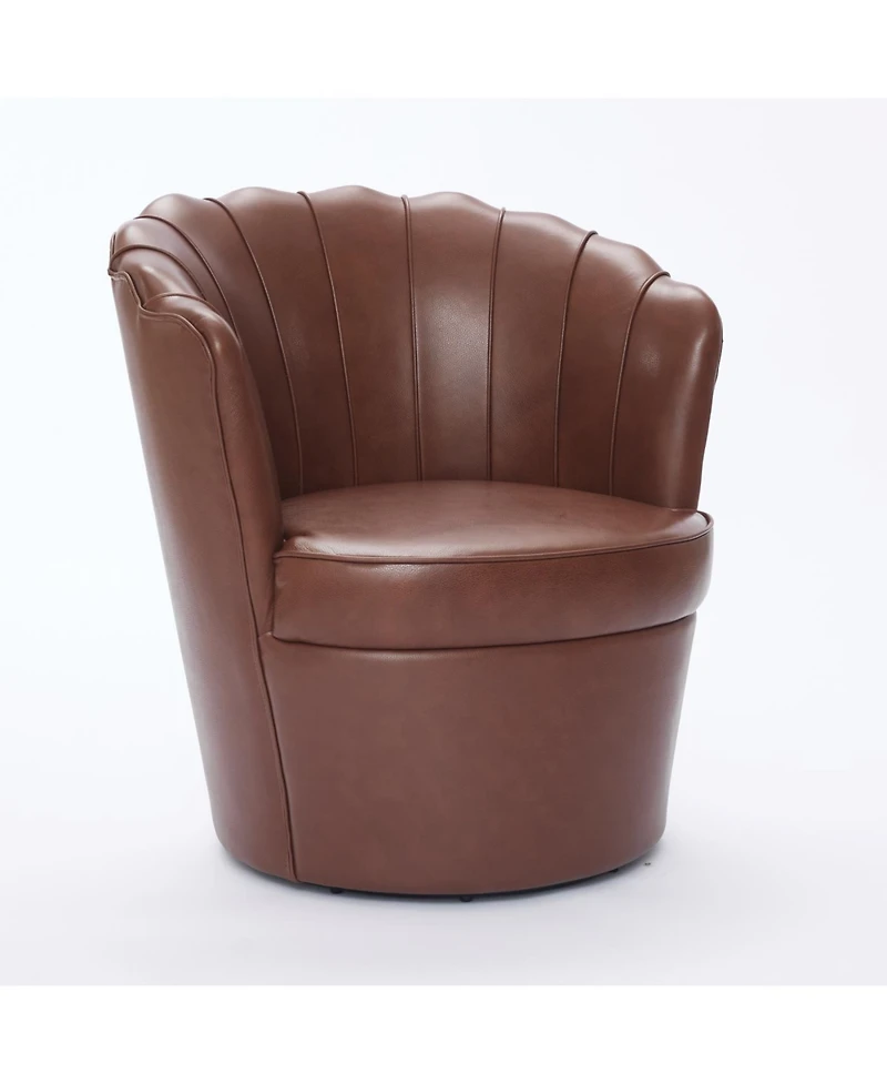 Streamdale Furniture Brown Petal Swivel Chair - 360 Spin, Genuine Leather Wing-Back Desk Chair