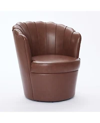 Streamdale Furniture Brown Petal Swivel Chair - 360 Spin, Genuine Leather Wing-Back Desk Chair