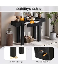 Streamdale Rustic Minimalist Console Table with Hidden Drawer & Power Outlet (Black)